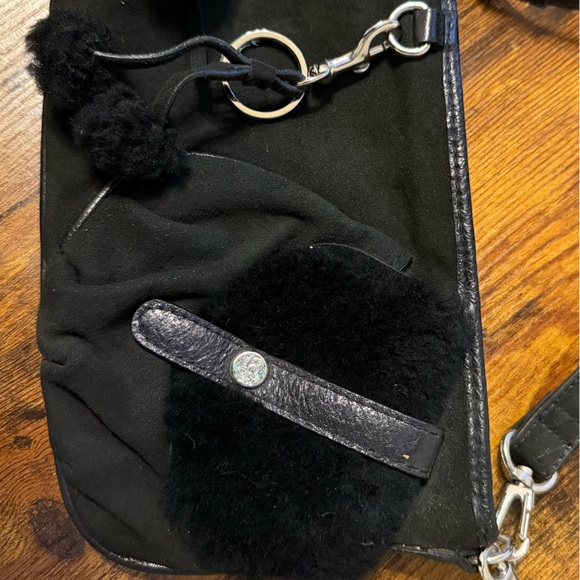 UGG Suede/Shearling Black pochette convertible purse with Pom Pom - Picture 15 of 16